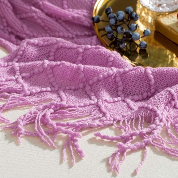 Light Purple Colorful Home/Dorm Tassel Knit Throw Cozy Fringe Patterned Blanket - Picture 3 of 16
